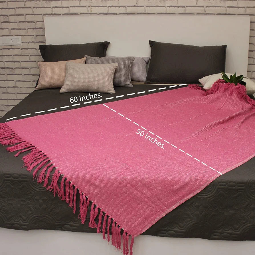 Cazimo Soft Cotton Throw Blanket with Tassel Fringes Soft Wrinkle & Fade Resistant All Seasons