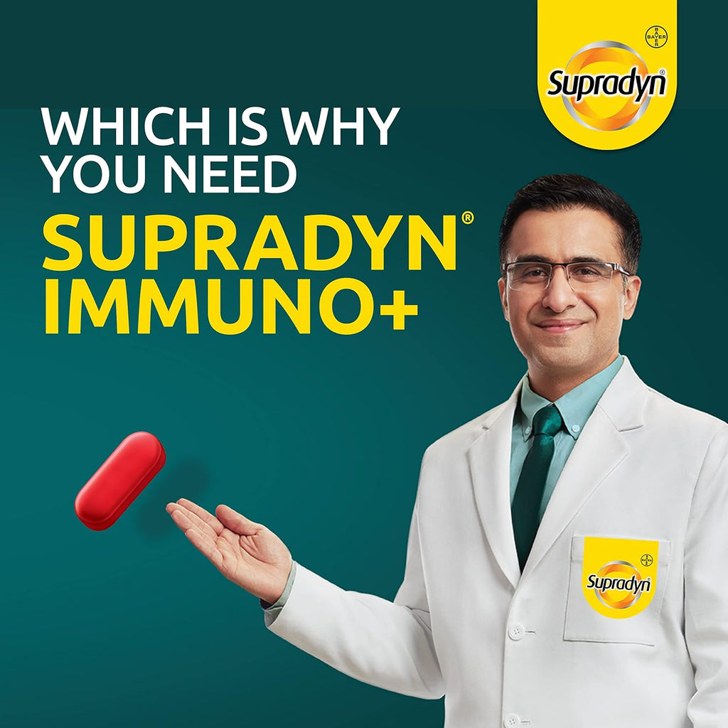 Supradyn Immuno +, Multivitamin, Natural immunity booster with Vit C, Vit D, Zinc, Unique blend of Tulsi, Turmeric, Shatavari & Ashoka (30 Tabs)