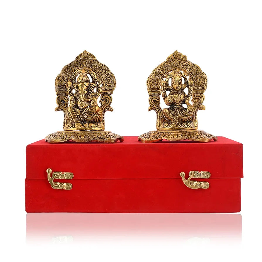 Metal Laxmi Lakshmi Ganesh with Velvet Box Packing