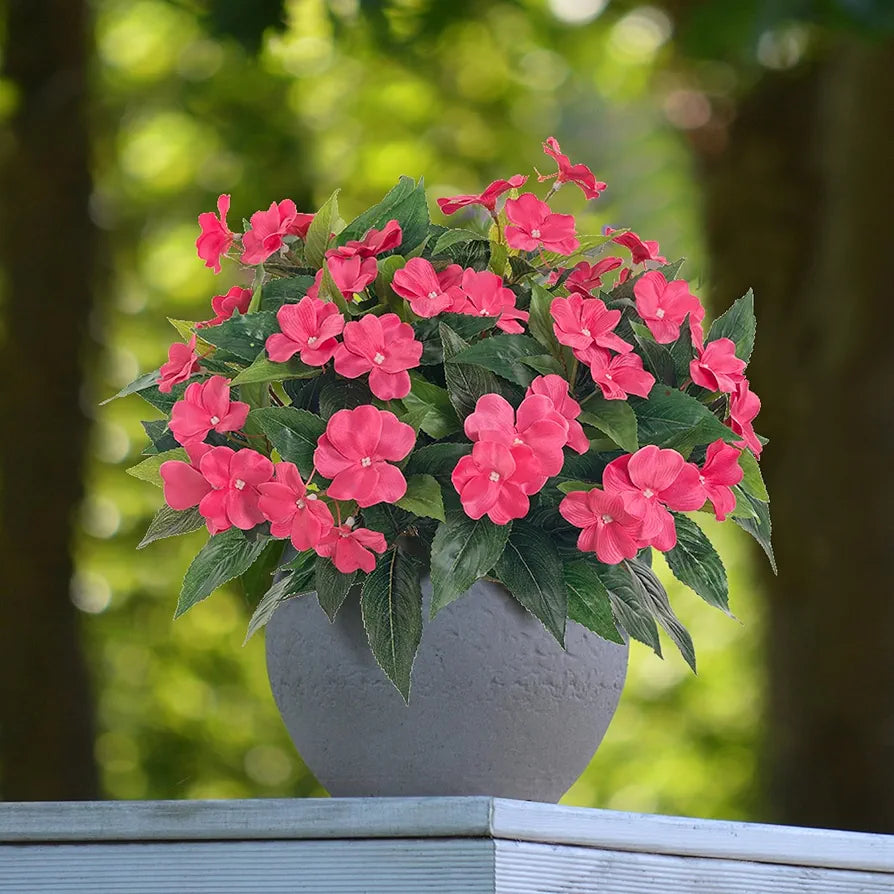 Artificial Impatiens Bouquet Flower Garden Bonsai Silk Impatiens Bouquet Rose Red-2