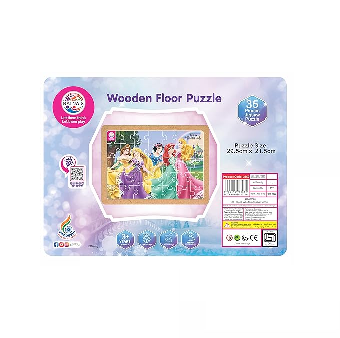 Ratnas Wooden Floor Puzzle Disney Princess 35 Pieces Jigsaw Puzzle for Kids 3+ Years