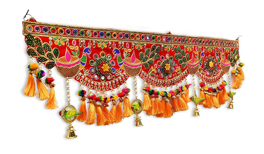 CraftVatika Toran Handmade Door Hanging Bandarwal Toran Peacock Design 3 Feet Length
