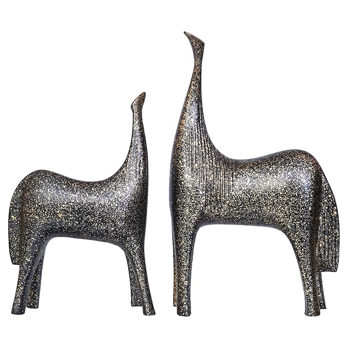Ecraftindia Set of 2 Black & Golden Horse Statues Decorative Animal Figurines Showpiece for Home Decor