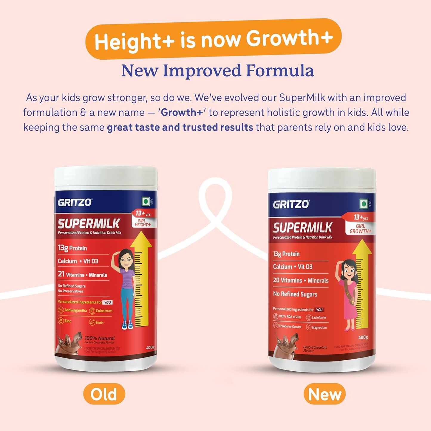 Gritzo Supermilk Height+ Health Drink For 13+Y Girls - Double Chocolate