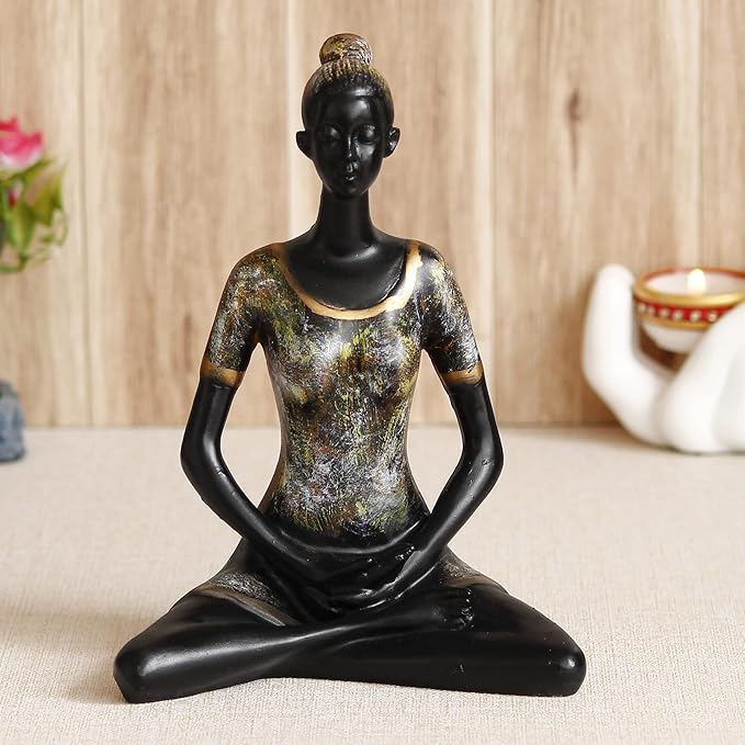 Ecraftindia Lady With Folded Hands in Yoga Pose Antique Finish Handcrafted Decorative Polyresin Showpiece