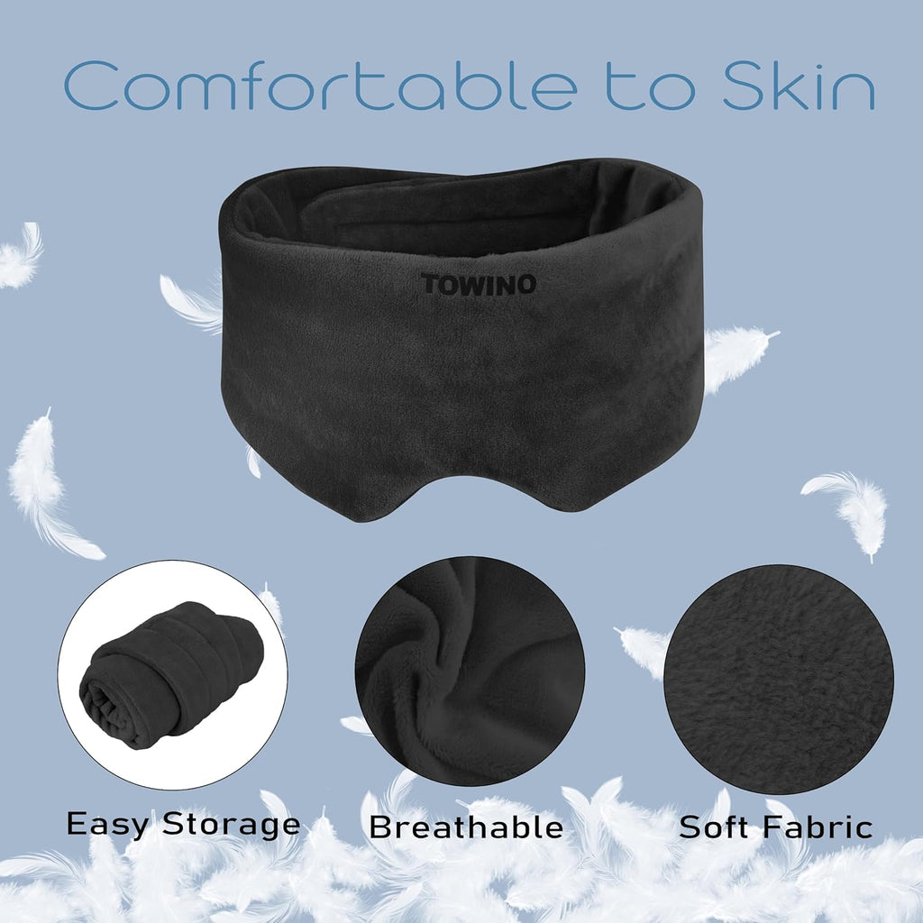 TOWINO® Eye Mask for Sleeping Super Soft & Smooth And Fully Adjustable To All Size Heads - Super Soft & Comfortable for Women and Men, Blindfold for Travelling, Night Sleeping,Nap Suitable for All Family Members Made In India (Black)