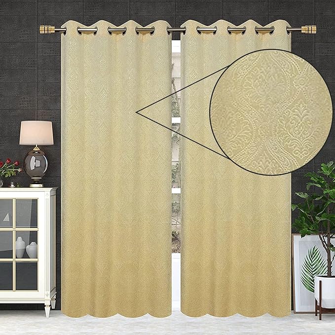Loomlyfe Damas Heavy Soft Thick Premium Designer Room Darkening Blackout Window Curtain | 2 Pieces | 5 Feet | Cream