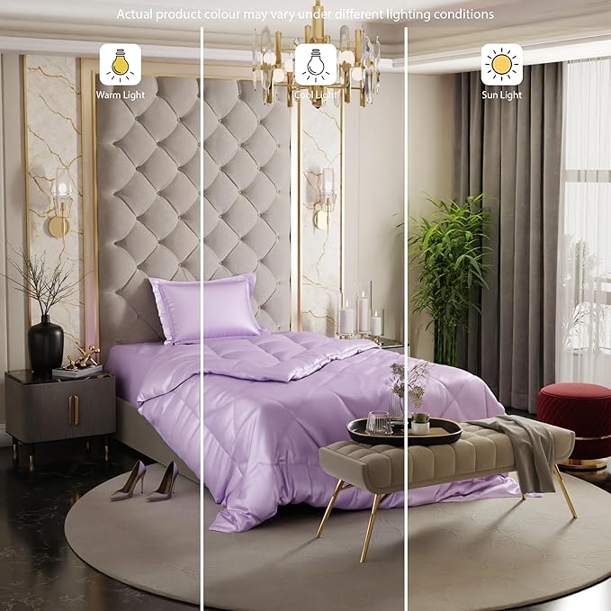 Stoa Paris Satin Comforter Single Bed with 300 TC One Pillow Cover Colour Lilac Affair