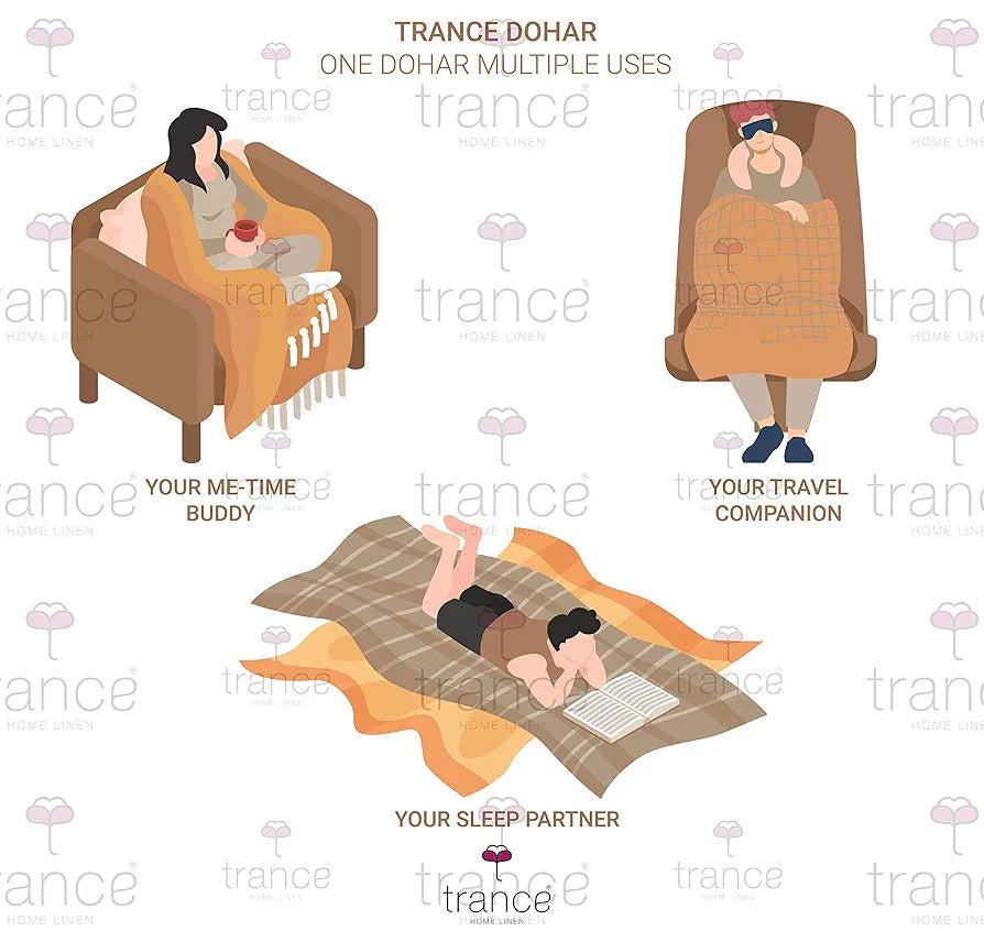 Trance Home Linen 150 GSM Pure Cotton Reversible Dohar Single Bed Size Ac Blanket Comforter Soft Light-Weight Bed Blanket 56 X 88 Inch Colour Red White Leaves