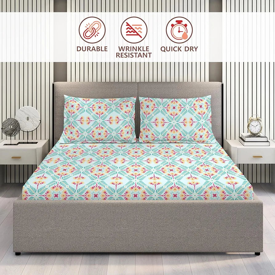 Layers Be Bold Cotton Bedsheet Set for All Seasons Lightweight 140 TC Queen Size Sheen Green Color