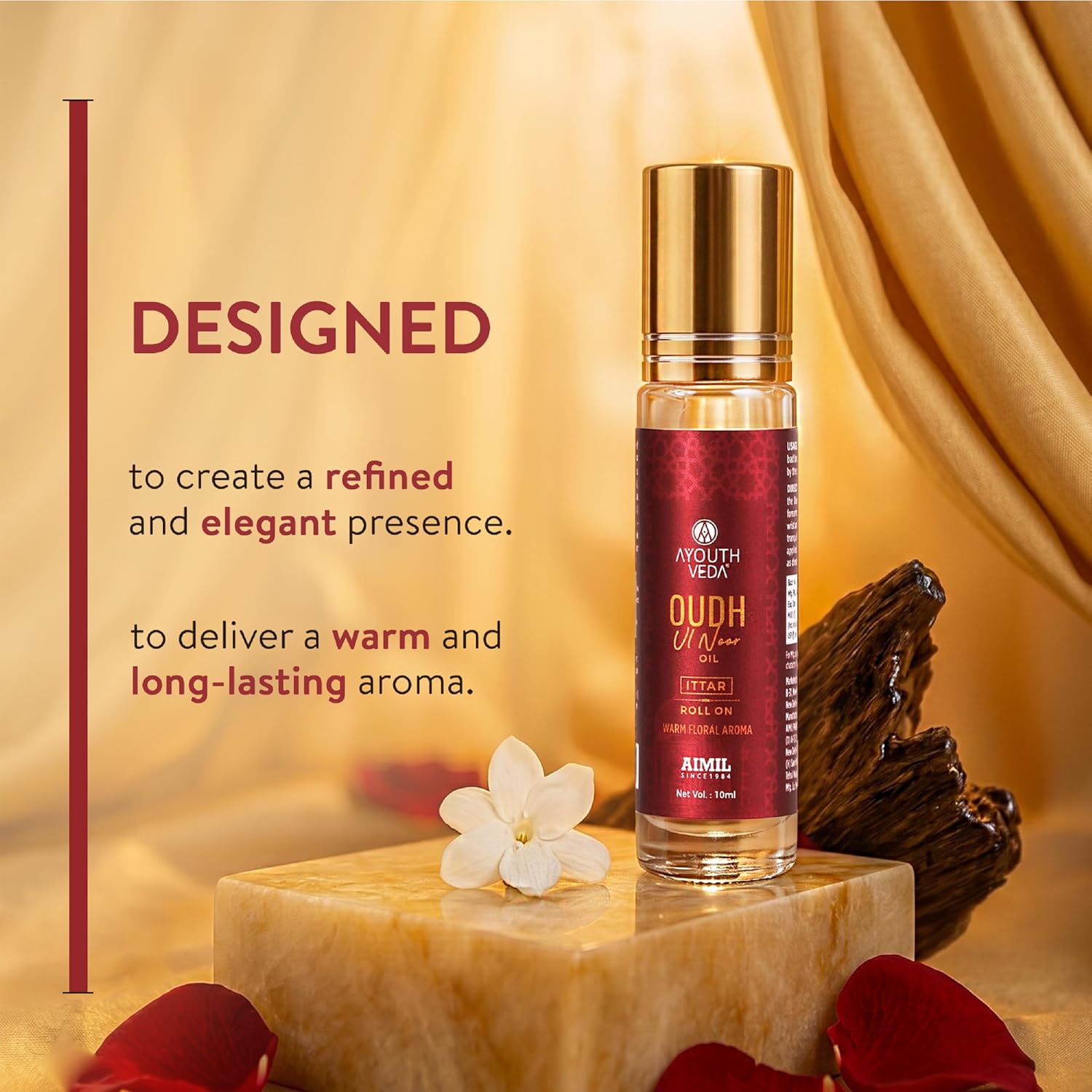 Ayouthveda Oudh Ul Noor Ittar | Premium Non-Alcoholic Long Lasting Roll-On Perfume | Unisex Oud Fragrance | Amber, Jasmine & Rose | Pocket-Friendly & Travel Friendly | 10 ml