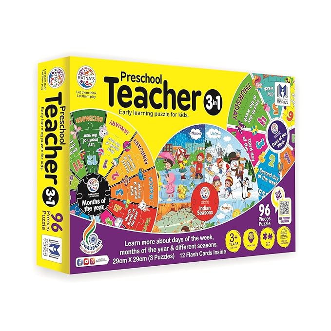 Preschool Teacher 3 in 1 | a Perfect Early Learner Jigsaw Puzzle for Kids | Learn More About Days of the Week, Months of the Year