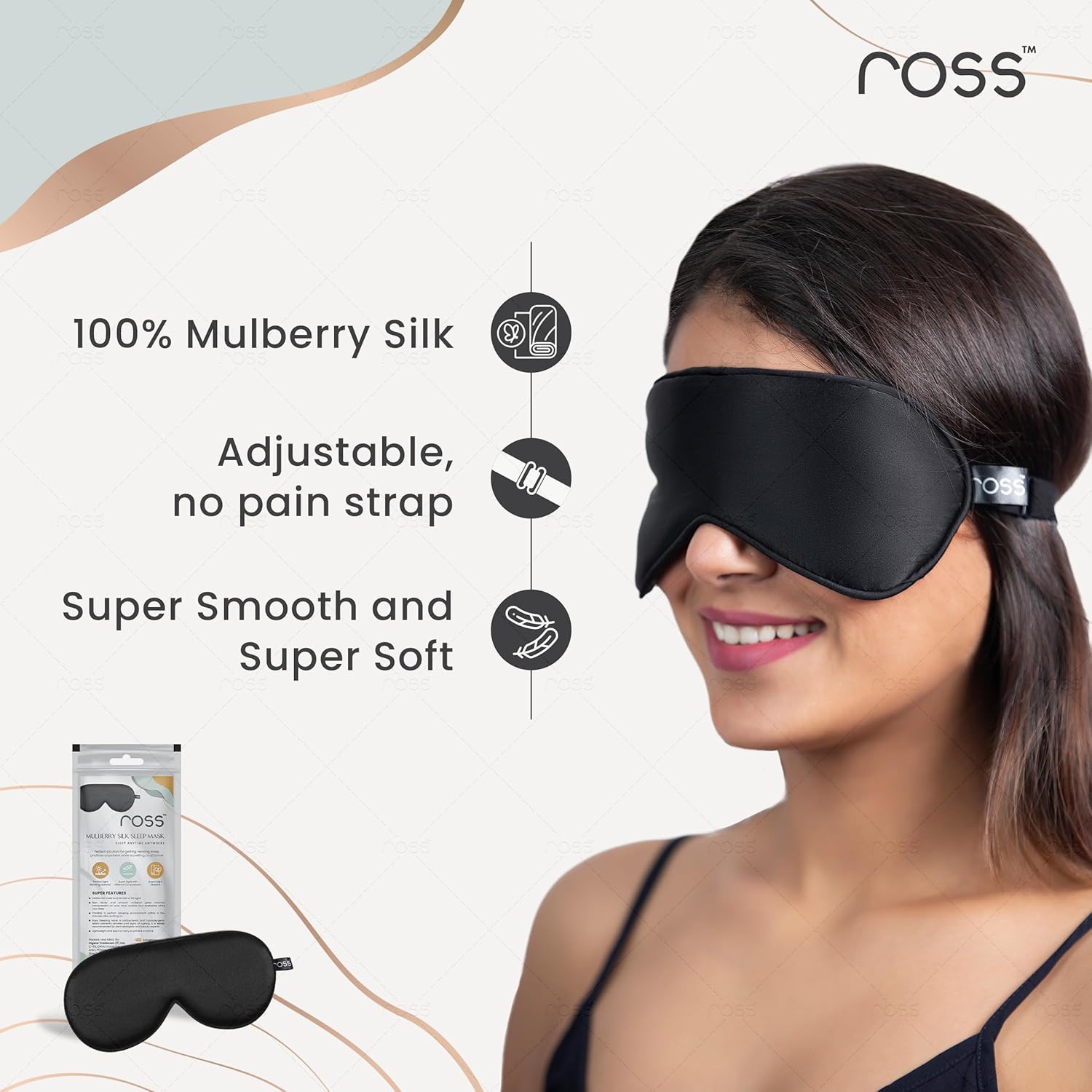 Ross 100% Mulberry Silk Sleep Mask â€“ Luxuriously Soft, Smooth & Breathable Eye Mask for Ultimate Comfort, Deeper Sleep & Complete Darkness â€“ Perfect for Travel, Meditation & Relaxation (Black)