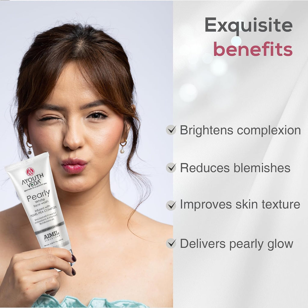 Ayouthveda Pearly White Face Wash | Skin Brightening Cleanser for Men & Women | With Antioxidants & Vitamin C | For Normal & Oily Skin | 100ml (Pack of 1)