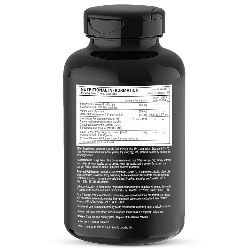 GREENDORSE Premium Shoden Ashwagandha 35% Withanolides with High grade Magnesium Glycinate & Probiotics- Calm & Relax™| For Stress Support, Calm & Relax Mind, Muscle recovery, Vitality Support - 60 Veg Capsules
