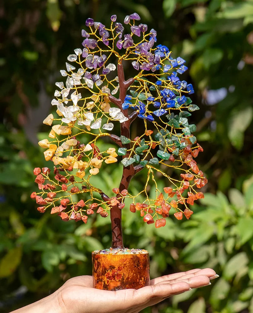 HindCraft Seven Chakra Crystal Tree Golden Wire 10-12 inch