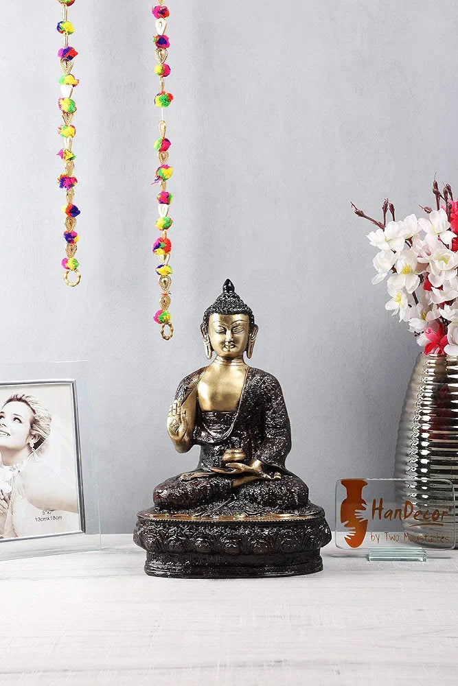 Two Moustaches Vitarka Buddha 13 Inches Brass Showpiece Figurine