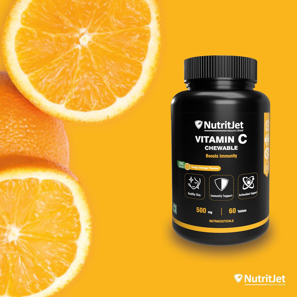 NutritJet Vitamin C 500mg Tablet with Natural Vitamin C Amla Extract With Zinc for Men & Women - Skin Care, Immunity, Antioxidant - 60 Tablets