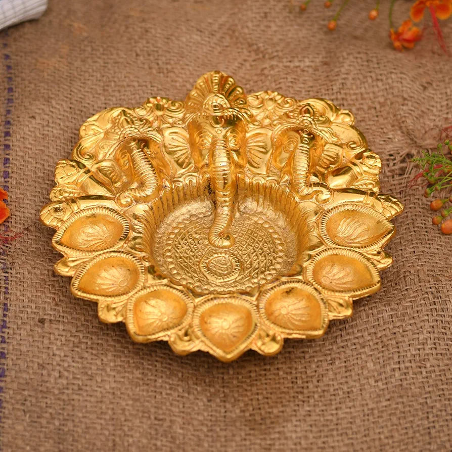 Collectible India Lord Ganesha Diya Kuber Deepak Thali Oil Lamp
