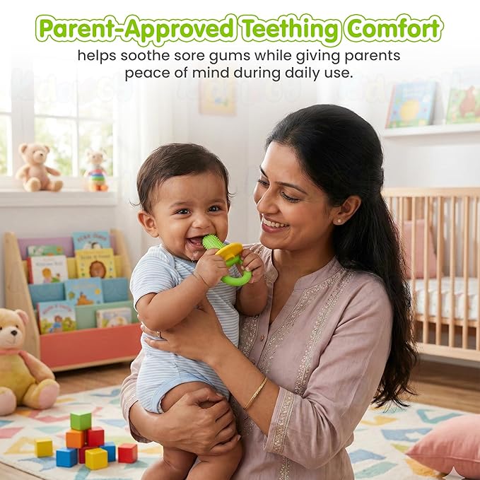 Kidology Teether for Babies 6+ Months Silicone Baby Teething Toy Green