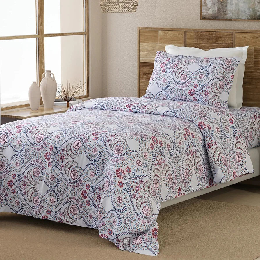 Layers Emaline Cotton Single Bedsheet Set 1 Single Cotton Bedsheet & 1 Pillow Cover 144 TC Purple Ornate