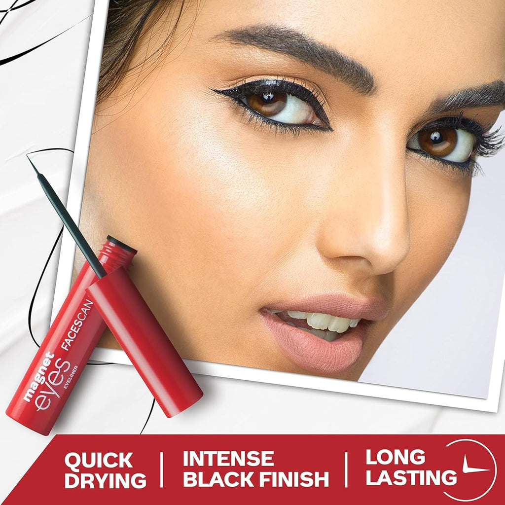 FACES CANADA Magneteyes Eyeliner - Black, 3.5ml | Intense Matte Finish | Quick Drying | 24HR Long Lasting | Fine Tip For Precise Smooth Application | Almond Oil Enriched | Waterproof | Smudgeproof