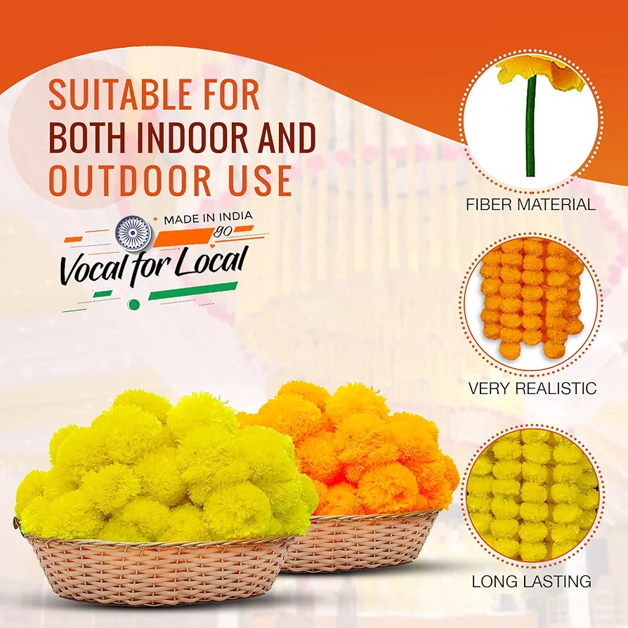 Marigold Artificial Flowers for Decoration Long Garland 5 Feet Long 5 Pcs Multibell