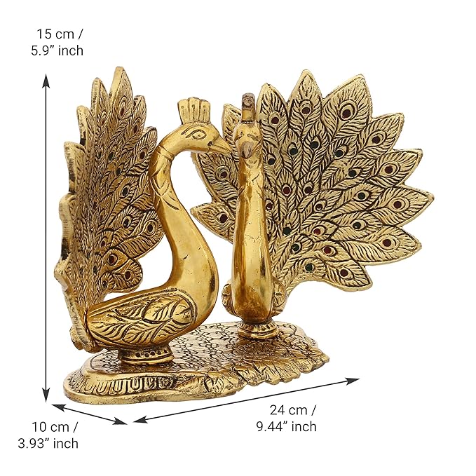 Ecraftindia Loving Golden Swan With Feather Couple 6inch Decorative Metal Figurine