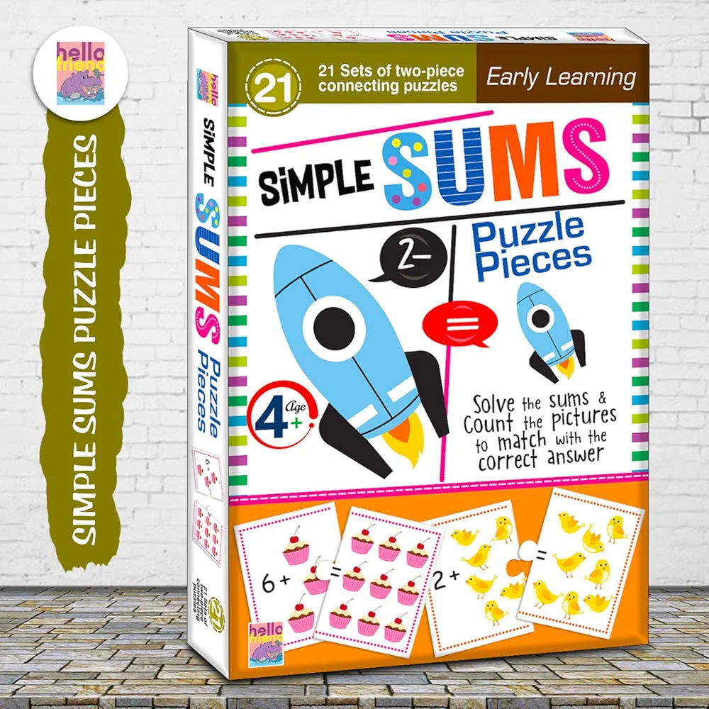 Hello Friend Simple Math Sum Jigsaw Puzzle Connecting 2-Piece  for Kids Children and Toddlers Early Learning Educational