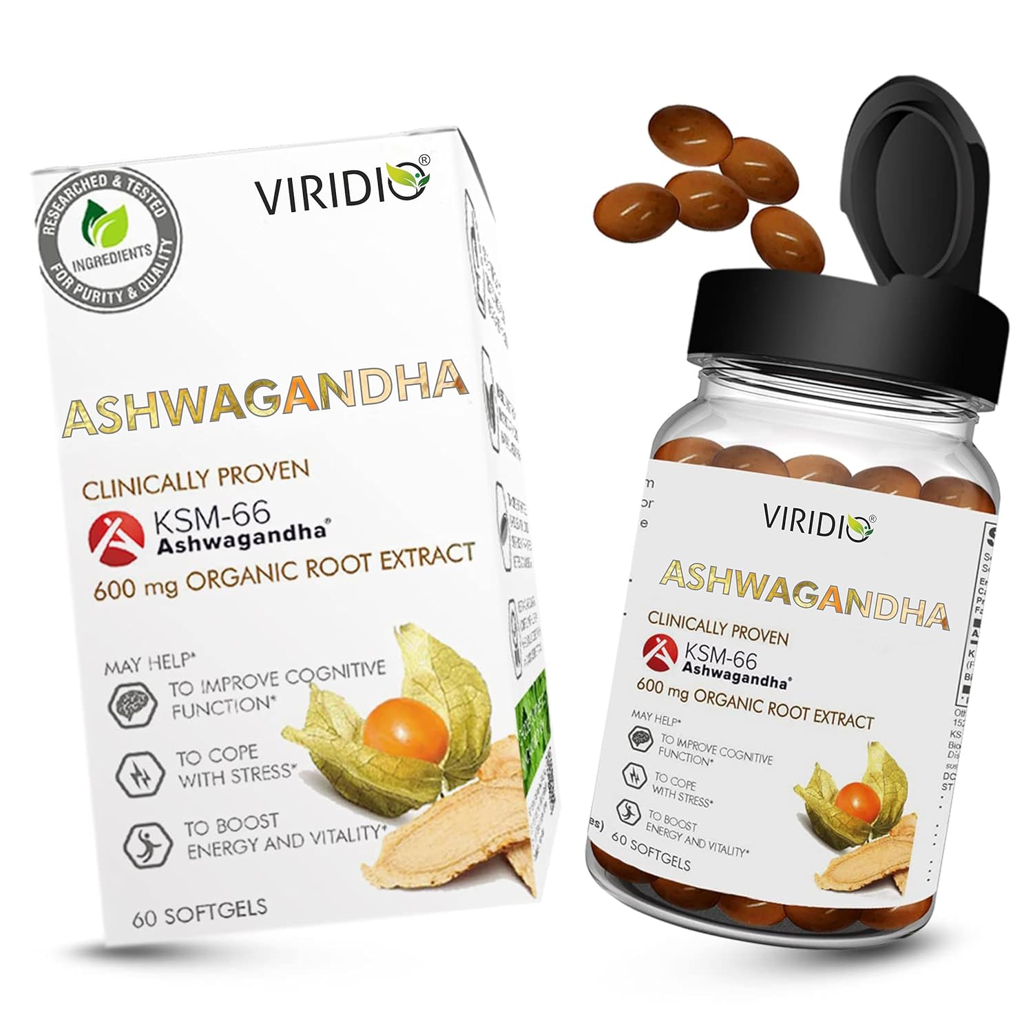 Viridio Ashwagandha KSM 66 Capsules - 60 Softgels