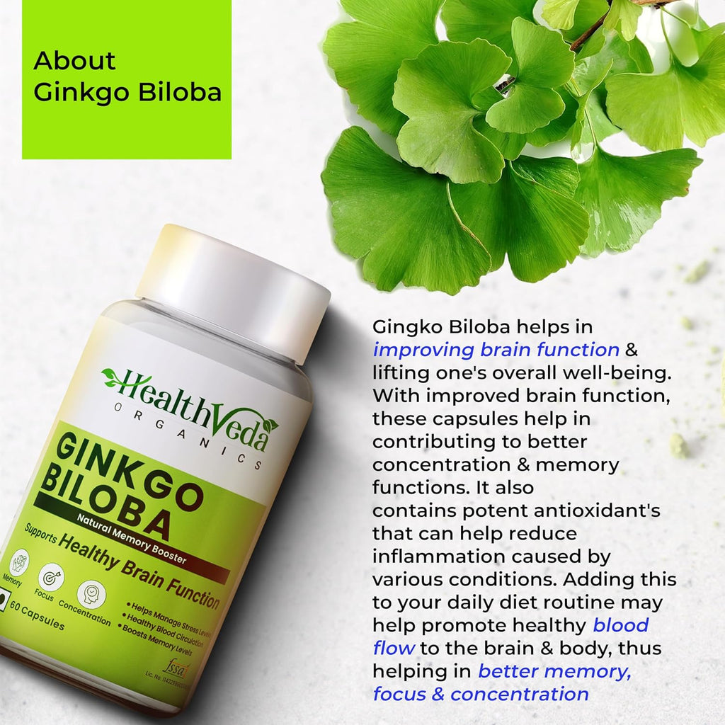 HEALTH VEDA ORGANICS PRIVATE LIMITED Ginkgo Biloba 120 mg | 60 Veg Capsules | Supports Better Concentration & Memory | For both Men & Women