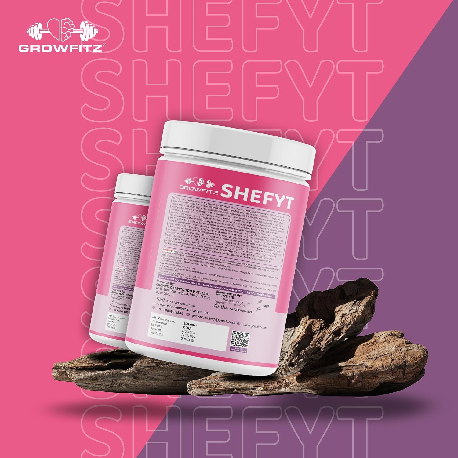 Growfitz 100% Natural Plant Protein Rich Meal Replacement Shake 400g | 12g Protein per Serving, 50+Powerful Herbs, Supports Weight Management, Energy, Immunity & Wellness Low Fat for Women, Chocolate