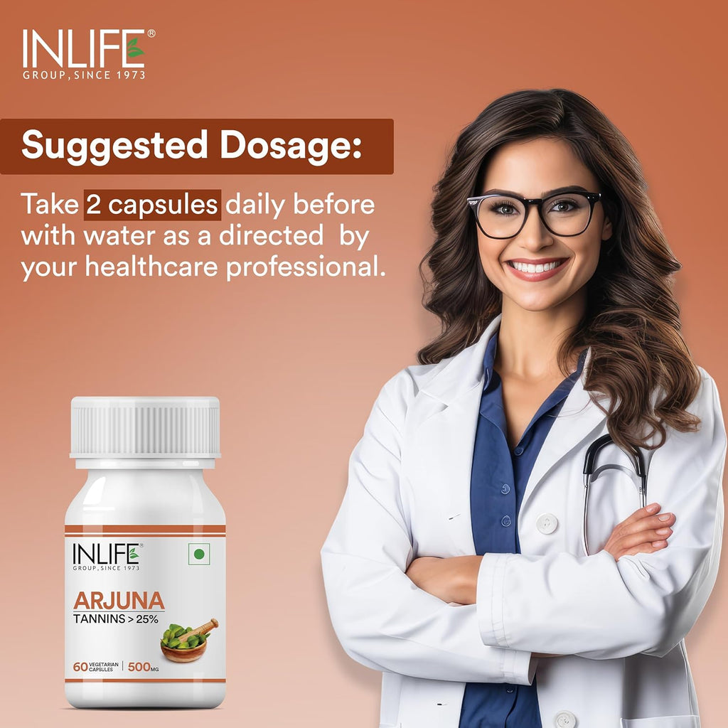INLIFE Arjuna Capsules 500mg | Herbal Extract | Ayurvedic Supplement - 60 Vegetarian Capsules
