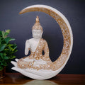 Neelaya Antique Big Meditating Moon Buddha Statue Showpiece Buddha Idol Polyresin Figurine White Gold