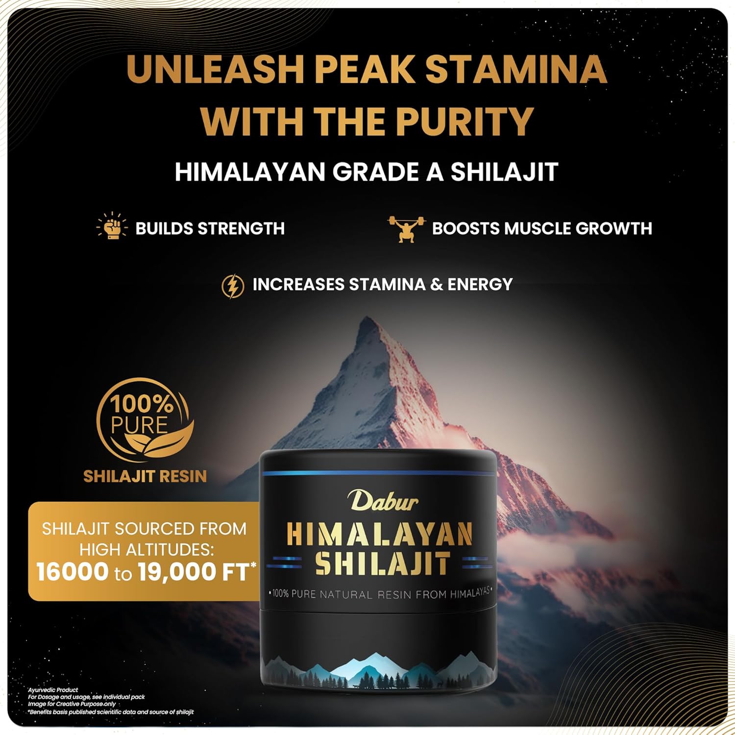 Dabur Himalayan Shilajit Resin â€“ 15g | 250mg per Serving | Boosts Strength, Stamina & Muscle Growth | Shilajit for men |100% Ayurvedic Grade A Shilajit Sourced from the Himalayas (Up to 19,000 ft)