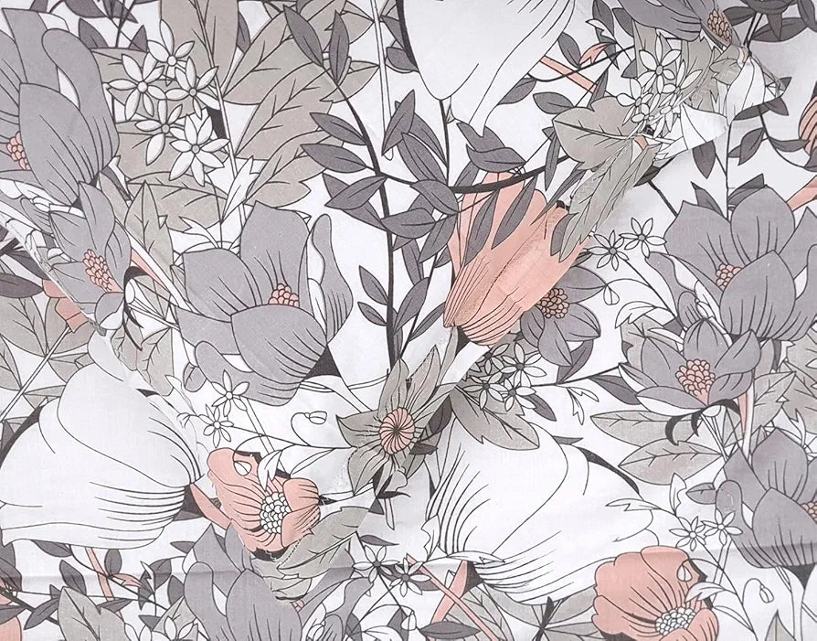 Divine Casa 144 TC 100% Cotton King Bedsheet with 2 Pillow Covers Floral Pattern Colour Blush Grey