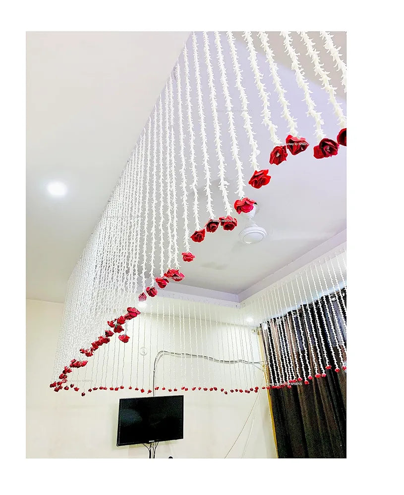 Artificial Rajnigandha Buds Rose Strings Approx 2.5 ft Height Red