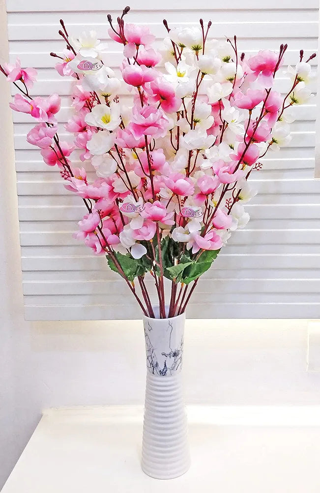 Artificial Flowers Bunch for Decoration Cherry Blossom Ideal for vase Without vase White Pink