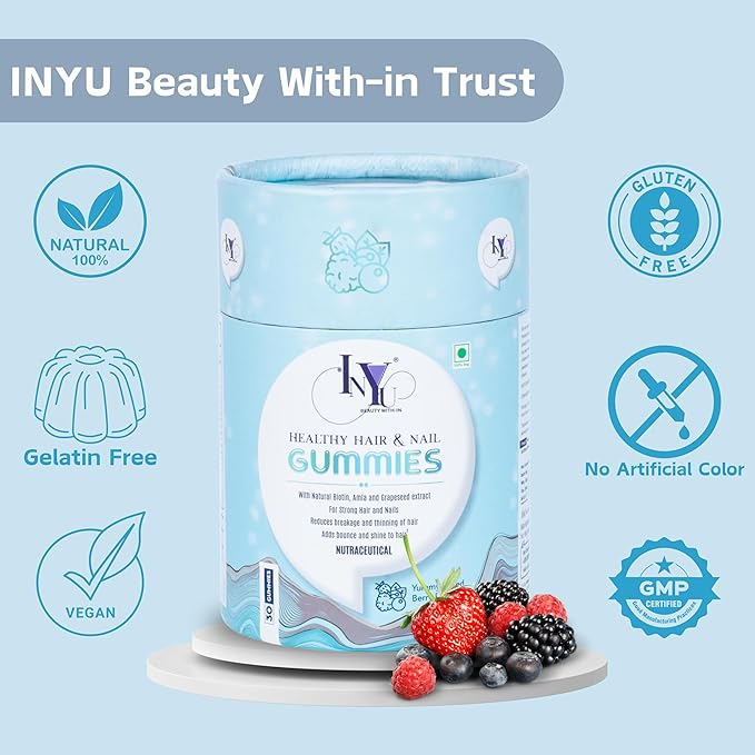Inyu Healthy Hair & Nail Gummies for Women & Men - 30 Gummies