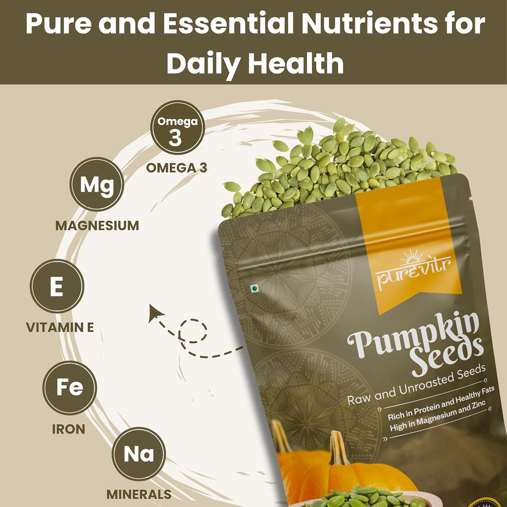 Purevitr Premium Pumpkin Seeds | 200g | Raw AAA Grade Seeds for Eating | Protein Rich Superfood | Immunity Booster, High in Fiber & Antioxidants | Healthy Snacks | No Preservatives (Pack of 1)