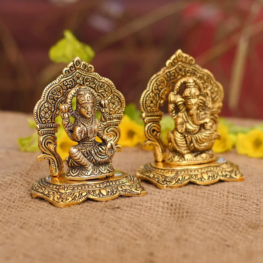Laxmi Ganesh Set Idol Showpiece Metal Gold Plated Lakshmi Ganesha Idols