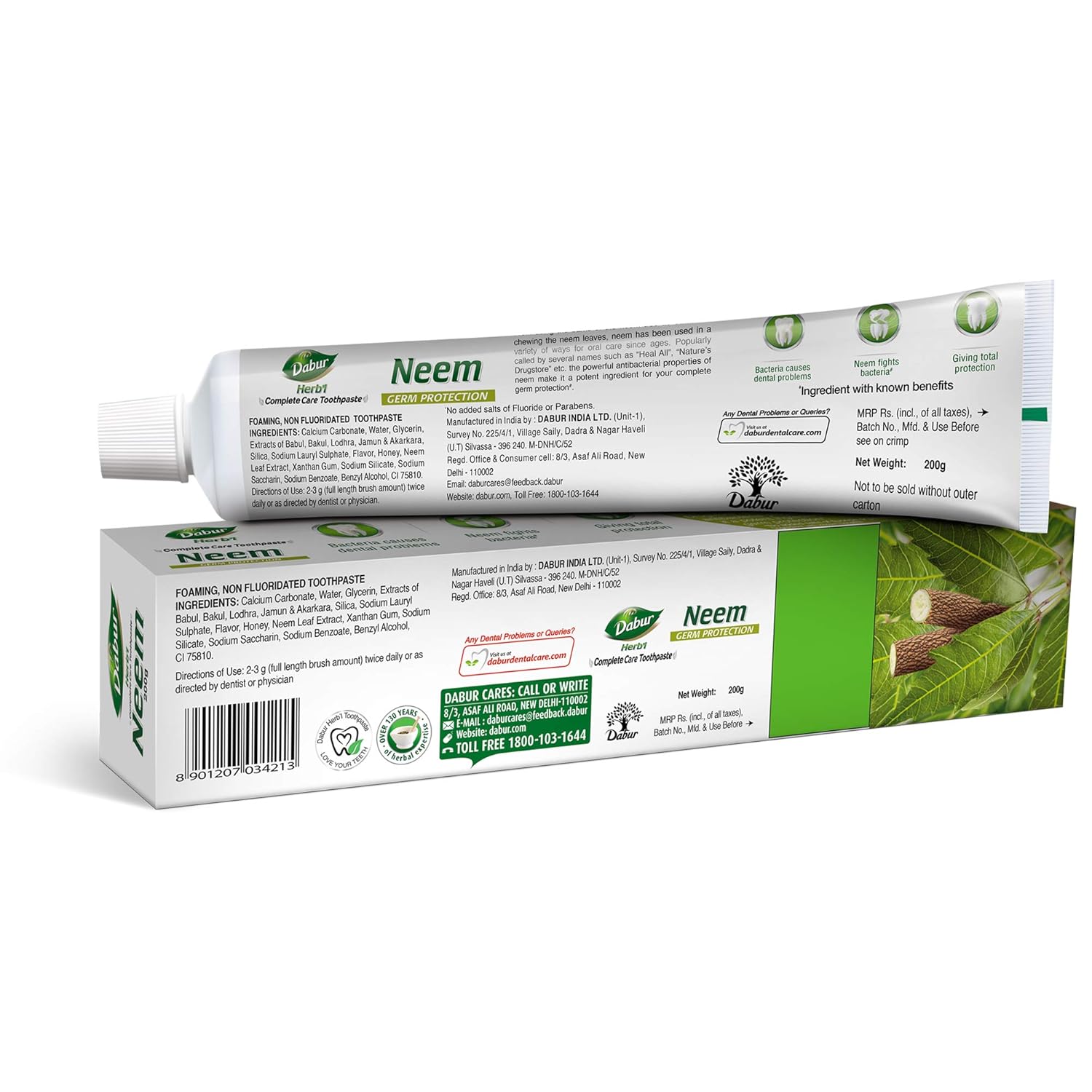 Dabur Herb'l Neem - Germ Protection Oral Care Toothpaste - 200 g