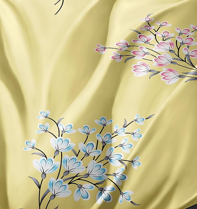 Cortina 140 Tc 100% Microfiber Printed Double Bedsheet Set With Two Pillow Case | 90x100 Inches | Leaf | Yellow