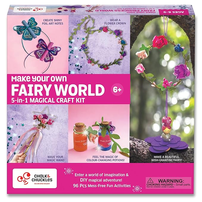Chalk and Chuckles Paper Art and Craft Kit | Make Your Own Fairy Princess World | 5-in-1 Diy Creative Activity Kit for Kids