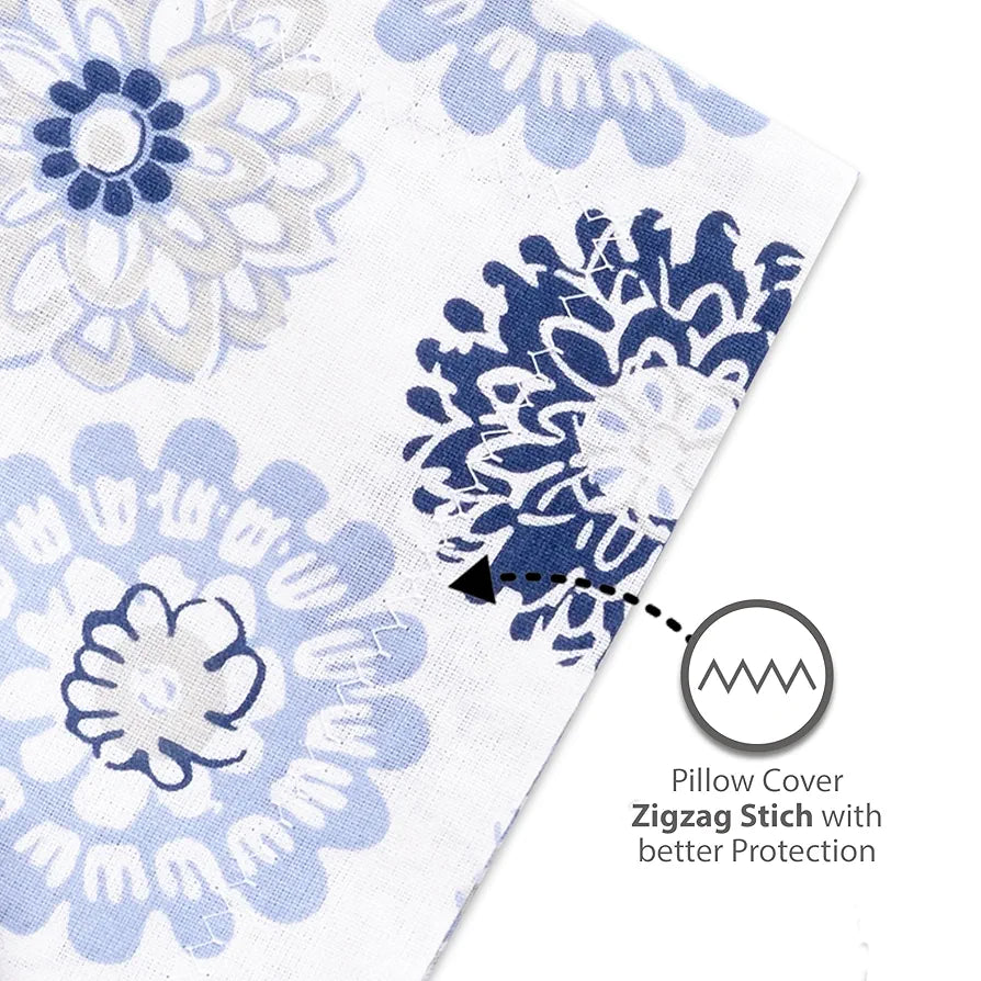 Divine Casa 100% Cotton Bedsheet for Single Bed 144 TC Bedsheet Single Size Bed Cotton with 1 Pillow Cover Colour Blue Beige