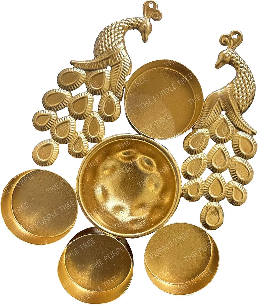 The Purple Tree Peacock Design Mini Urli Bowls with 4 Diyas  Urli Diyas Small Traditional Bowl Mini Urli Diya 2 pc
