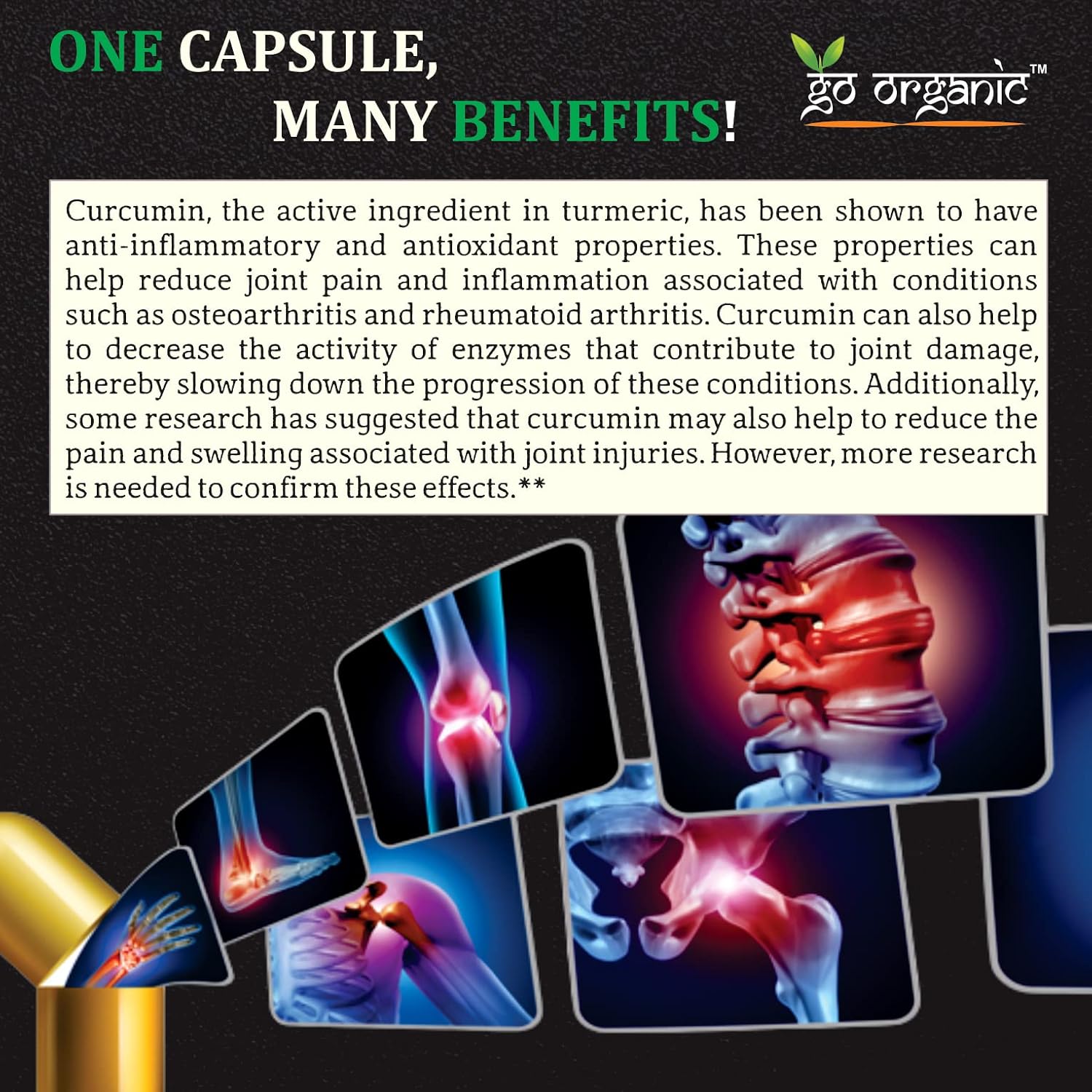Go Organic Turmeric Curcumin 90 Veg Caps | Plant-Based Joint Support Supplement with BioPerine & Ginger | Potent Antioxidants for Healthy Inflammation, Joint Comfort & Lasting Structural Resilience