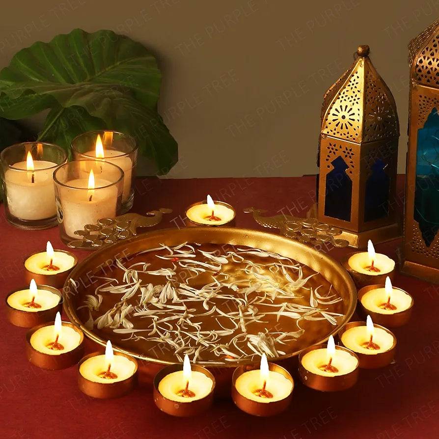 The Purple Tree Beautiful Handcrafted Peacock Urli Bowl For Floating Flowers And Tea Light Candles Gold Peacock Urli