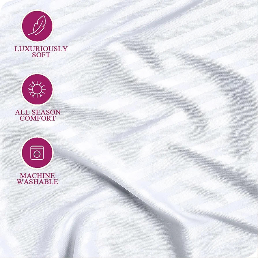 Trance Home Linen Cotton 300Tc Satin Stripe Queen Fitted Bed Sheet With 2 Pillow Covers 300 tc Colour White