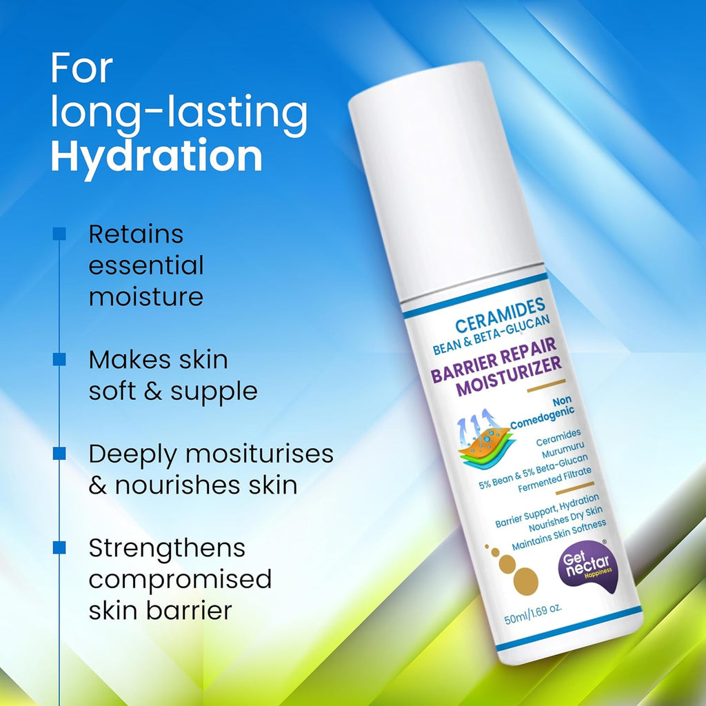 Get Nectar Happiness Barrier Repair Ceramides Moisturizer with Bean-Beta-Glucan Fermented Filtrate & Murumuru for Intense Moisturizing and Skin Strengthening 50ML